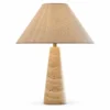 Travertine cone table lamp with natural linen shade