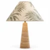 Travertine cone table lamp with tropical palm print shade