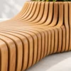 Close-up of layered plywood slices on wave bench