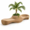 Custom wave bench in birch plywood slices with palm planter