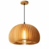 Wood slat pumpkin pendant light in natural wood