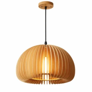 Wood slat pumpkin pendant light in natural wood