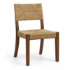 Walnut color dining chair with woven natural rope