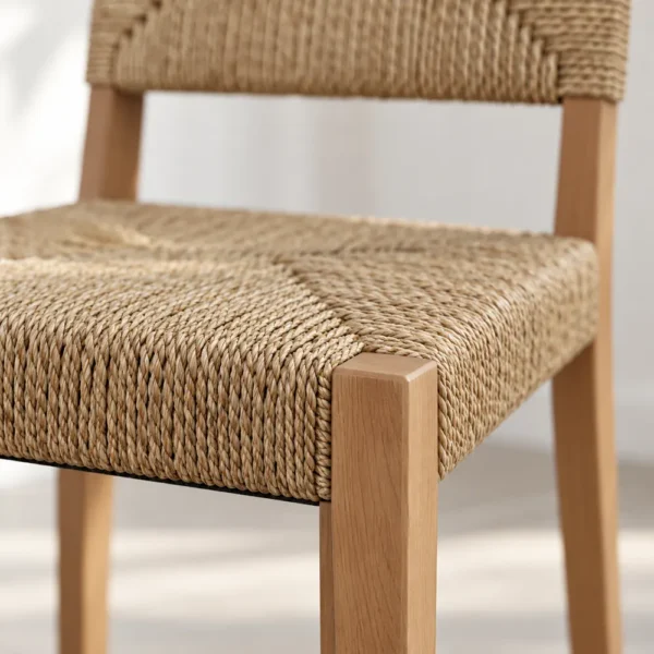 Close-up of woven rope chair seat and back