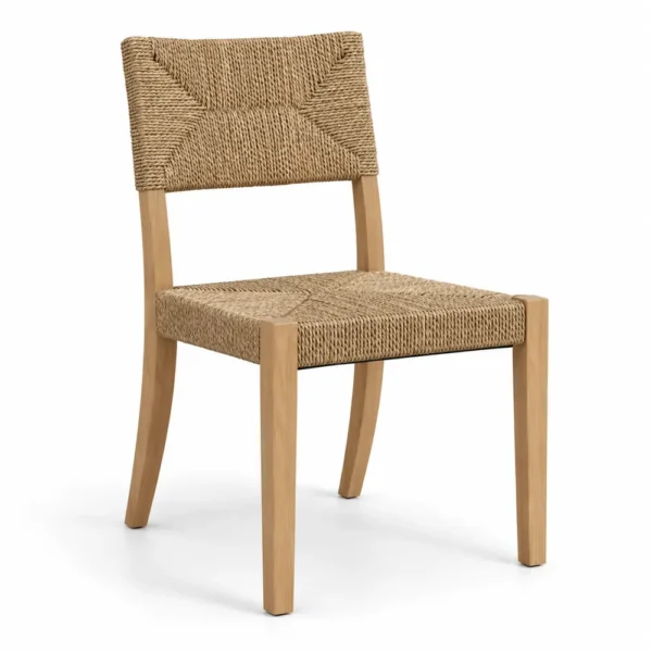 Light ash dining chair with woven sand rope seat and back