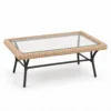 Woven wicker coffee table with glass top